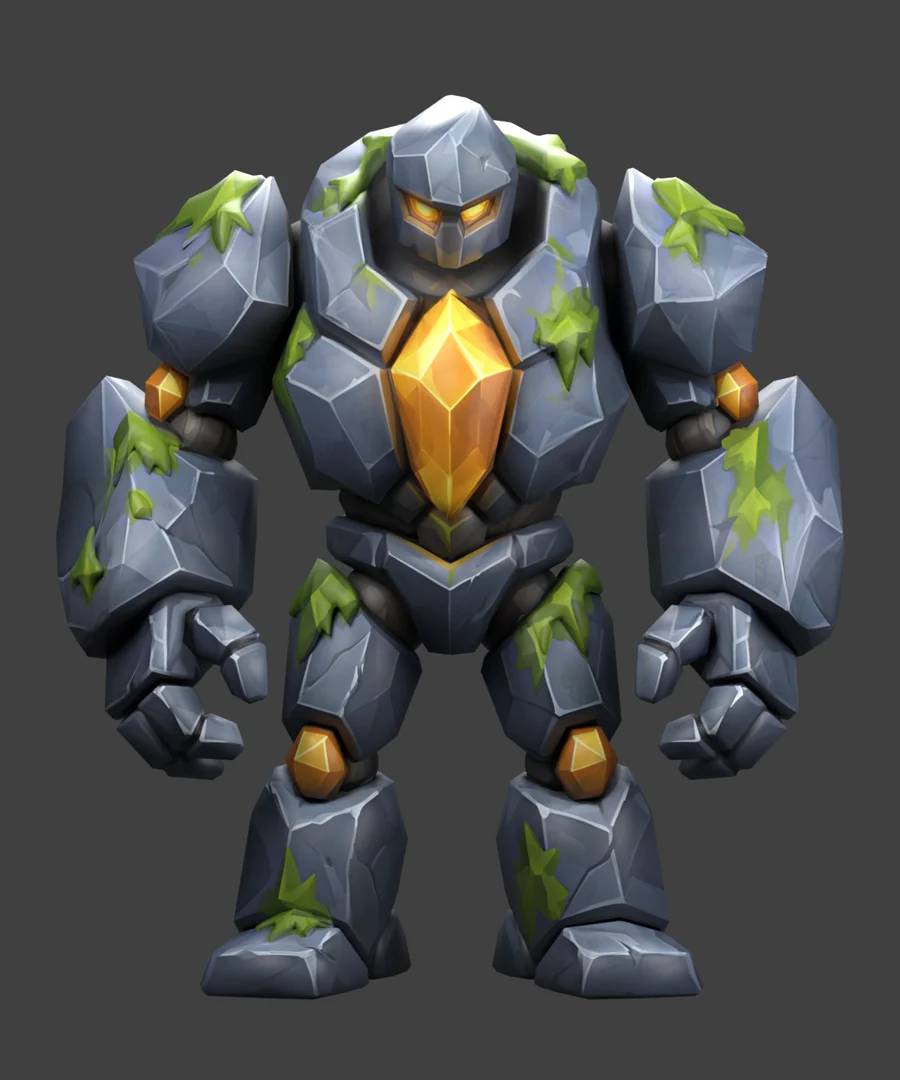 Stone golem with a golden crystal