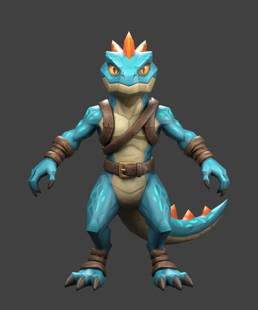 Turquoise lizard warrior
